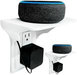 Power Perch Wall Outlet Shelf with Cord Storage Strap - Declutter & Reclaim Bathroom Counter Space - Alexa Stand, Apple Homepod Shelf, Toothbrush Holders Wall Mounted - White, 2-Pack