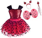 Dressy Daisy Girls Polka Dots Ladybug Costume Tutu Dress with Wings and Accessories Halloween Christmas Fancy Party Outfit Size 7-8, Red