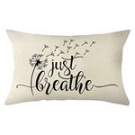 Farmhouse Pillow Covers with Just Breath Quote 12" x 20" Farmhouse Rustic Lumbar Pillow Covers with Saying Housewarming Gifts Family Room Décor