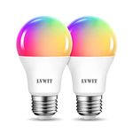 Smart Light Bulb 2 Pack, LVWIT A19 Smart LED, Work with Alexa, Google Assistant, Smart Life App, Tuya App, 8.5W (60W Replacement), 2700K-6500K, E26 RGB Color Changing Bulb, No Hub Required