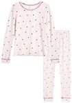 Laura Ashley Girls' Thermal Underwear Set - 2 Piece Warm Long Sleeve Shirt and Long Johns - Base Layer Set for Girls (4-12), Size 6-6X, Oatmeal Heart