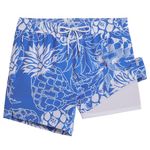 MaaMgic Mens Swim Trunks with Compression Liner 2 in 1 Swimming Shorts Stretch 5.5" Quick Dry Bathing Suits,Sketch Pineapple Blue,Medium