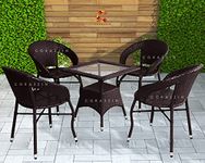 Corazzin Garden Patio Seating Chair And Table Set Outdoor Balcony Garden Coffee Table Set Furniture With 1 Square Table And 4 Chairs Set (Dark Brown) - Rattan 32 Inch, 19 Inch