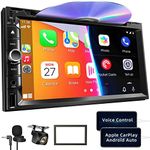 Double Din Car Stereo with CD/DVD Player - 7 Inch HD Touchscreen Car Radio with Apple Carplay and Android Auto Support Bluetooth SWC, Mirror Link, Backup Camera, Subwoofer, USB/TF/AUX, AM FM