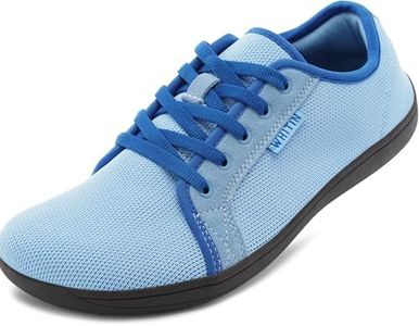 WHITIN Women's Wide Barefoot Shoes Minimalist Zero Drop Size 10 Fashion Sneakers Wide Toe Box Walking Lifting Road Running Footwear Flat Blue Brown 41