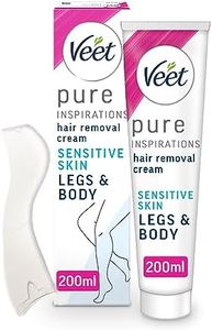 Veet Hair Removal Cream, 200ml, Veet Pure Sensitive Skin Hair Removal Cream, Leg Hair Removal, Depilatory Cream, Smooth Skin, Exfoliating, Hydrating, Hair Removal