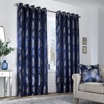 Curtina - Feather - Jacquard Pair of Eyelet Curtains - 90" Width x 90" Drop (229 x 229cm) in Navy