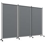 Outsunny 3 Panel Folding Room Divider with Lockable Wheels, 6ft Rolling Privacy Screen, Portable Freestanding Privacy Panel for Garden Backyard Deck Pool Hot Tub, Dark Grey