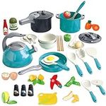 Kitchen Pretend Toy 61Pcs Role Play Cutting Fruits Vegetables Food Toy with Cookware Pots and Pans Set Cooking Utensils and Food Accessories Educational Gifts for 1 2 3 Years+ Toddlers Boys Girls