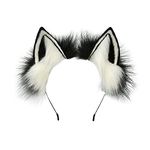 MIVAIUN Handmade Faux Fur Cat Ear Headband Artificial Cat Ear Headband Animal Ear Headband Costume Accessory Halloween Animal Headband for Halloween Thanksgiving Party Cosplay (Black and White)