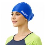 Boldfit Long Swimming Cap for Men Silicone Swimming Caps for Women Unisex Swim Cap for Boys & Girls Swimming Cap for Women Long Hair Swimming Head Cap Men Silicone, Easy Fit - Blue