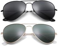 Pro Acme Aviator Sunglasses for Men Women Classic Polarized UV400 Protection (2 Pairs) Black Frame/Black Lens + Gold Frame/G15 Green Lens