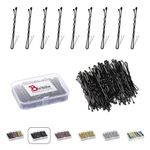 Biribila Bobby Pins Black – 5cm Long Hair Pins for Women with Storage Box – Thicker & Strong Hair Grips, Ideal for All Hair Types – Kirby Grips for Effortless Hair Styling - 150 Pcs