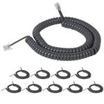 Cablesys Coiled Telephone Handset Cord for Use with PBX Phone Systems, VoIP Telephones - 12 Ft Uncoiled, Rj22, 1.5 Inch Lead on Both Ends, Dim Gray, 10-Pack