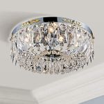 Bestier Modern French Empire Chrome Crystal Semi Flushmount Chandelier Lighting LED Ceiling Light Fixture Lamp for Dining Room Bathroom Bedroom Livingroom 4 E14 Bulbs D 36 cm x H 20 cm