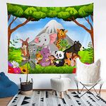 Kids Tapestry Cartoon Animal Printed Tapestry Wall Hanging Children Boys Girls Cute Elephant Giraffe Wildlife Wall Tapestry Safari Zoo Pattern Wall Art Decor for Bedroom Living Room,Medium 51x59 Inch