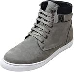 CALTO Men's Invisible Height Increasing Elevator Shoes - Grey Nubuck Leather Lace-up Fashion Sneakers - 2.6 Inches Taller - T53120 - Size 11 D(M) US