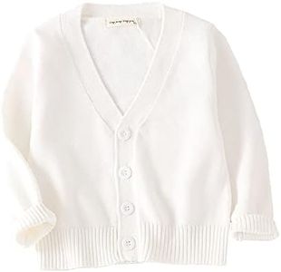 PTPUKE Unisex Boy' Girls' Cardigans Sweater V-neck Long Sleeve Button Soild Cotton Knit Sweaters for 1-8 Years, White, 18-24 Months