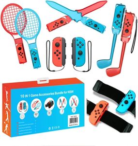 10 in 1 Switch Sports Accessories Bundle for Nintendo Switch, Family NS Sport Game Switch OLED Kits with Tennis Rackets, Golf Clubs, Chambara Swords, Soccer Leg Straps & Joycon Grips