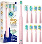 SEAGO Kids Electric Toothbrush, Rechargeable Sonic Soft Bristle Toothbrushes with 8 Brush Heads, DIY Stickers and 5 Modes, Ideal for Kids and Children, Ages 3–12 (Pink)