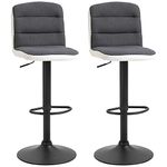 HOMCOM Bar Stools Set of 2, Height Adjustable Bar Chairs in Fabric and Faux Leather, 360° Swivel Kitchen Stool with Backrest and Footrest, Dark Grey