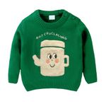 Bold N Elegant Kid's Full Sleeve Cartoon Warm Woolen Winter Holiday Party Pullover Sweater Cardigan for Boys & Girls (5-6 Years, Green)