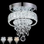 Finktonglan Small Chandeliers, Modern Crystal Chandelier Raindrop Design, Crystal Ceiling Light, H9.8'' x W7.8'' Small Chandeliers for Bedrooms Hallway Kitchen(2700K/4500K/6500K)