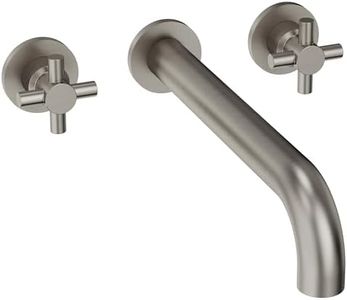GRANDJOY Wall Mount Bathtub Faucet Set, 3-Hole Dual-Handle Waterfall Spout with Valve, High Flow Rate, Brushed Nickel
