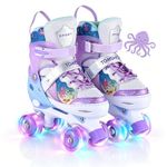 TOMSHOO Roller Skates for Girls Boys Kids Roller Skates 4 Sizes Adjustable Quad Skates With Light Up Wheels Roller Boots for Indoor Outdoor Birthday Gift (Ocean Purple, Small(UK 11-13.5))