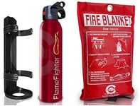 Premium FSS UK 500 g ABC Powder Fire Extinguisher & 1m x 1m Fire Blanket. Ideal for Home Kitchen Caravans Boats Restaurants Workshops and Offices