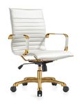 LeisureMod Harris Modern Adjustable Office Executive Swivel Chair Leatherette Task Office Chair with Gold Frame (White)