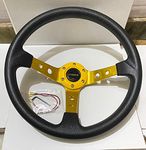 AUTO MT - MOMO YELLOW14INCH DEEP Style Universal Steering Wheel for Sports Car Look Rally Race Off Road with HUB Free