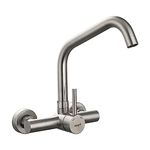 Ibergrif M16303 Wall Mounted Kitchen Tap Single Lever Mixer Tap 360 ° Rotation Sink tap with Adjustable Mounting Hole, Brass, Chromed