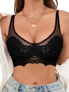 Women's Underwire Bra Lace Full Coverage Push Up T-Shirt Bralette Black