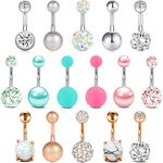 16Pcs Belly Button Rings 14G Stainless Steel Belly Rings for Women Barbell Navel Rings for Men Belly Button Piercing Kit