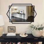 Autdot Black Bathroom Mirror, 22"x32" Decorative Mirror for Living Room with Hexagon and Rectangular Metal Frame, Entryway Mirror for Wall Decor, Vertical or Horizontal Hanging