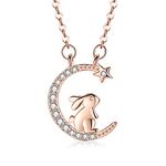 LYTOPTOP Bunny Rabbit Gifts for Girls Women, 925 Sterling Silver Rabbit Pendant Necklaces Crescent Moon Animal Jewelry Christmas Birthday Present for Rabbit Lovers, with Gift Box