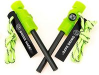 Swiss Safe 5-in-1 Magnesium Ferro Rod Fire Starter Survival Tool - Flint & Steel Striker, Compass, Paracord & Whistle - Emergency Kit for Backpacking, Camping, Hiking - All-Weather - Glow, 2-Pack