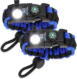 Nexfinity One Survival Paracord Bracelet - Tactical Emergency Gear Kit with SOS LED Light, 550 Grade, Adjustable, Multitools, Fire Starter, Compass, and Whistle - Set of 2 (Blue)