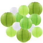 Famolay Green Paper Lanterns 12 Pcs Assorted Size of 6" 8" 10" 12" Chinese Round Paper Hanging Decorations Ball Lanterns Lamps for Home Decorations, Parties, and Weddings