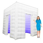 yuhuya Inflatable Photo Booth Enclosure，2 Doors White 8.2x8.2x8.2Ft,Inflatable Photo Booth Built-in LED Light Strip and Blower for Party Wedding Event