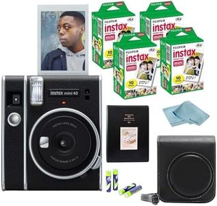 FUJIFILM Instax Mini 40 Camera Vintage Black Bundle, 40 Sheets Instant Film, Vintage Style Compatible Carrying Case, 4 AA Batteries, Black Photo Album, Cleaning Cloth Bundle