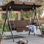 YITAHOME Canopy Swing Chair, 3 Seater Garden Swing Seat Chair, Outdoor Swinging Chair Bench with Adjustable Canopy & Removable Cushion for Patio Poolside Porch, 200KG Loadable,170 x 110 x 153cm, Brown