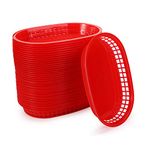 Cedilis 40 Pack 27 x 18cm Fast Food Baskets, Red Plastic Baskets for Hot Dogs, Burgers, Sandwiches and Fries, Dishwasher safe and Microwavable