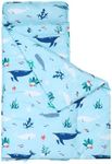 david's kids Toddler Nap Mat Set with Removable Pillow, Ultra Soft Slumber Bags for Boys Girls，Perfect for Preschool, Daycare, Kids Sleeping Bags with Rollup Design, 50"x20", Ocean Animals Light Blue