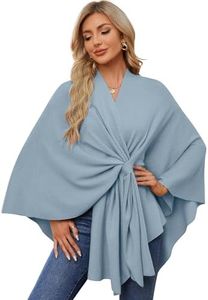 PULI Women's Elegant Shawl Wraps Soft Open Front Poncho Sweater for Spring Fall Winter blue