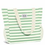 Buringer Large Waterproof Beach Bag for Women Sandproof Tote Bag with Zipper and Pockets Pool Bag for Travel Gym Vacation (Green Stripes)