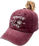 LOKIDVE Mama Bear Ponytail Hat Embroidered Messy High Bun Distressed Baseball Cap