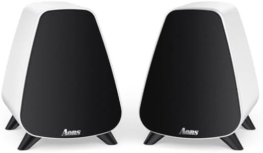 AORS AS31 Active Bookshelf Speakers Bluetooth 5.3, 2-Way Stereo PC Desktop 80W RMS/3-inch Bass/Midrange/RCA and Fiber Optic Inputs, Wooden Compact High-Power Speakers - Matte Skin White