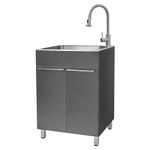 Presenza W24.1 in. X D21.3 in. X H33.8 in. Large Stainless Steel Utility Sink with Pull-Down Faucet and Storage Cabinet in Charcoal Gray